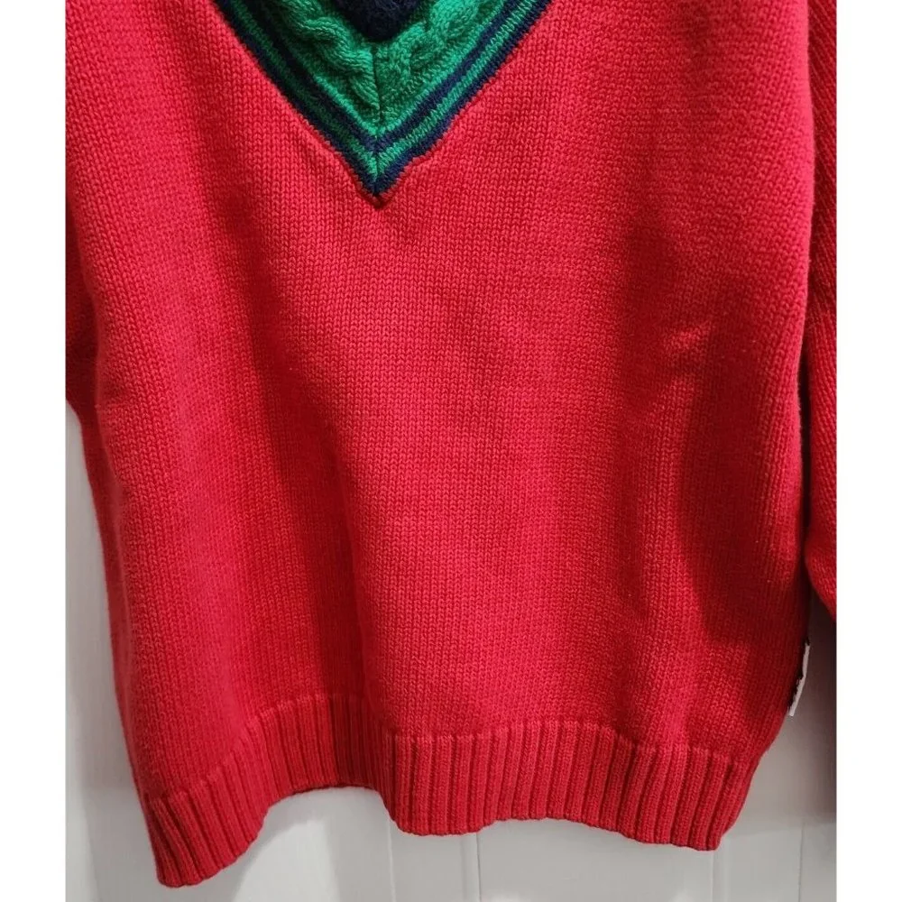 Vintage Gymboree Retro Long Sleeve Knit Pullover Sweater Rainbow Tag Red‎ Size L